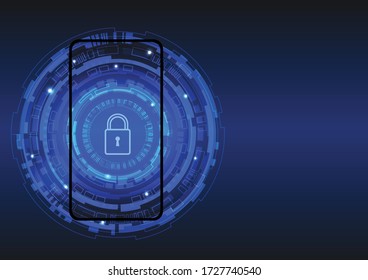 Illustration of mobile phone with security lock inside technology circle on mobilephone screen