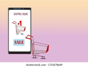 Ilustración de un teléfono móvil, una herramienta para pedir productos en línea, usted puede comprar los artículos deseados en línea.