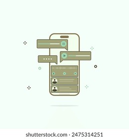 Illustration of mobile phone with voicemail or voice note screen, phone icon