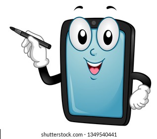 Illustration of a Mobile Tablet Mascot Holding a Digital Pen