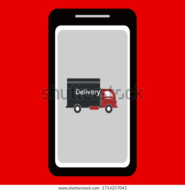 \
illustration of a\
mobile telephone, and delivery car, in cartoon style. illustration\
of shipping\
services.
