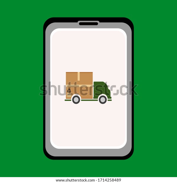 \
illustration of a\
mobile telephone, and delivery car, in cartoon style. illustration\
of shipping\
services.