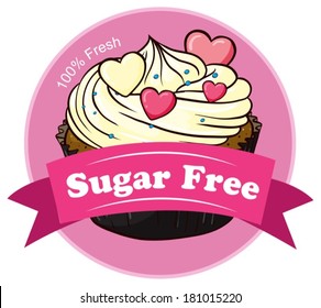 Illustration of a mocha cake with a sugar free label on a white background