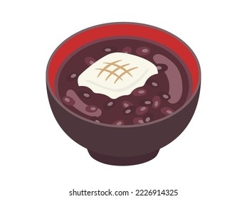 An illustration of mochi zenzai in a bowl.