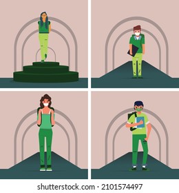 ILLUSTRATION VON MUSTER- UND LEUCHENREINIGUNGSGRÜN AUF DEM KATWALK

