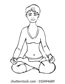 Illustration of the model doing yoga pose of lotus.