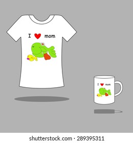 illustration with a model drawing on a cup or T-shirt. It is devoted to the subject of motherhood.