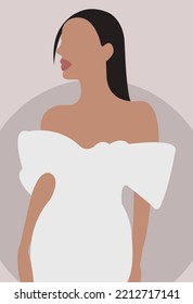 Illustration of a model girl in a white dress on a light purple background