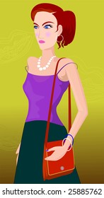 Illustration of Model with hand bag	
