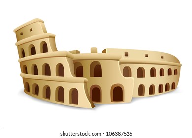 illustration of model on Roman Colosseum on white background