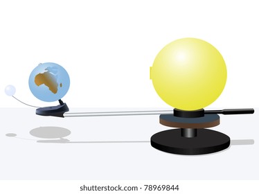 Illustration of model of the sun and the earth with the moon