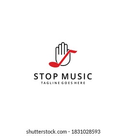 Illustration modern abstract music note sign connect with hand stop logo design template
