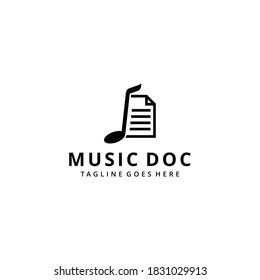 Illustration modern abstract music note sign connect with document paper logo design template