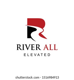 Illustration of modern abstract R sign with the sign of an abstract river inside logo design