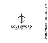 Illustration modern abstract sword or saber sign with heart or love logo design template