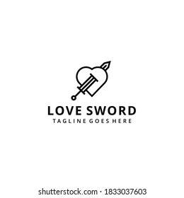 Illustration modern abstract sword or saber sign with heart or love logo design template