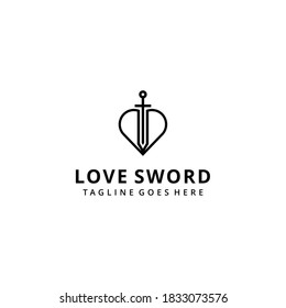 Illustration modern abstract sword or saber sign with heart or love logo design template