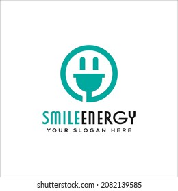 Illustration modern abstract technology plug Electric with smile face Concept logo design template