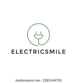 Ilustración moderna tecnología abstracta enchufe Electric con cara de sonrisa Concepto plantilla de diseño de logotipo