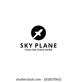 Illustration modern airplane on circle silhouette logo template Vector 