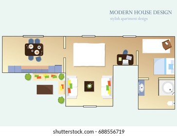 Illustration of modern apartment interior. Flat style vector.