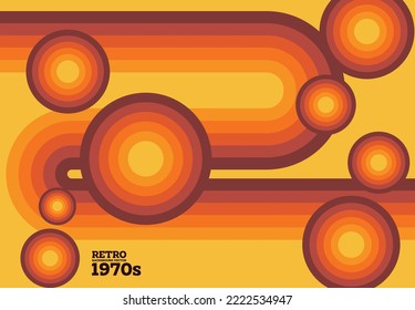 ilustración cinta de arte moderno con patrón de curva y esfera retro 70s tema de fondo de publicidad folleto plantilla de banner página web de diseño de paquete presentación de producto eps vectoriales.