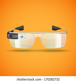 Illustration of modern augmented reality glasses with camera