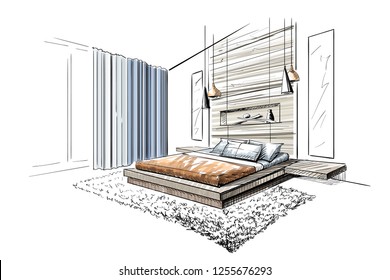 The Illustration of modern bedroom interior