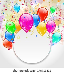 Illustration modern birthday greeting card with set balloons - vector