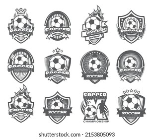 Illustration of modern black and white soccer logo set