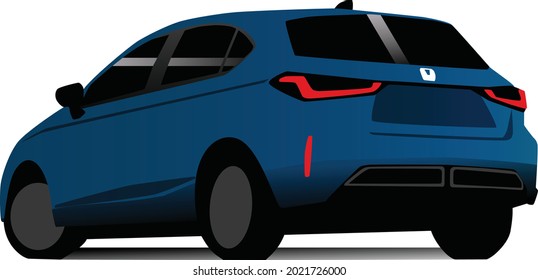 Illustration Of Modern Blue Sporty Car All New Hatchback From Behind