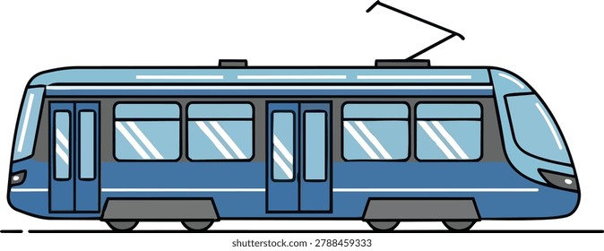 Illustration of a modern blue tram, showcasing public transportation and urban mobility with its sleek design and efficient transport system.
