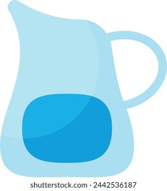 Illustration of a modern blue water pitcher, filled with liquid, showcasing different shades of blue in a minimalistic design.