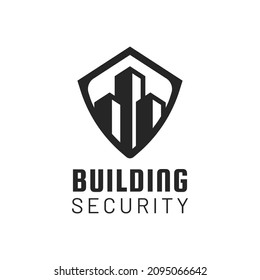 Diseño del logotipo de Building Security. Combinación del concepto de diseño del logotipo Escudo con Ciudad Urbana