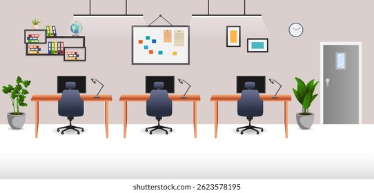 illustration of Modern Business Office Interior layout design no people coworking workplace space
