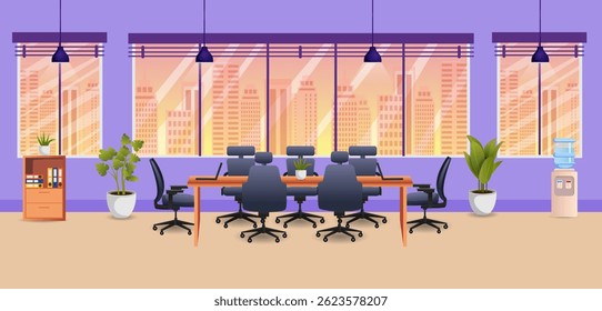ilustração de escritório de negócios moderno Design de layout de interiores sem pessoas coworking espaço de trabalho