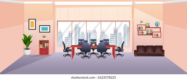 illustration of Modern Business Office Interior layout design no people coworking workplace space
