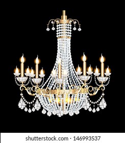 illustration of a modern chandelier with crystal pendants on the black