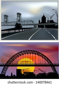 illustration with modern city and bridges