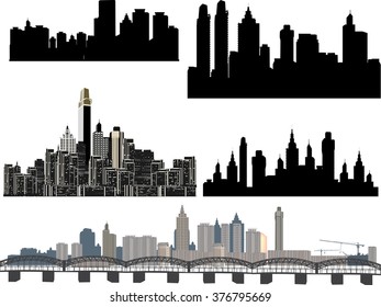 illustration with modern city panoramas on white background