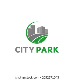 Illustration Modern City Park Logo Design Vector Graphic Icon Symbol Garden Green Plant Tree Farm Street Road Building Town Agriculture Outdoor Smart Idea Urban Planning Concept