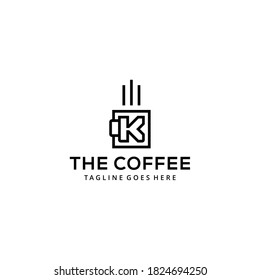 Illustration modern coffee cup drink with K sign logo design template