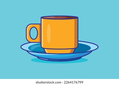 Illustration of a modern coffee mug cartoon vector cyan background