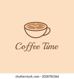Illustration modern Coffee or Tea Cup with Clock time sign logo design