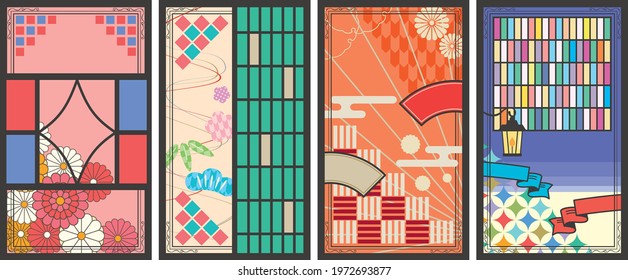 Illustration of modern and colorful decorative frame using Japanese pattern