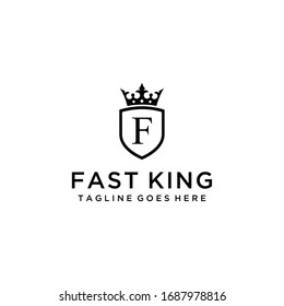 Illustration modern Crown with sign F and shield luxury logo design icon