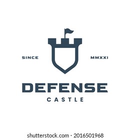 Illustration modern Defense Castle with shield Tower logo design 