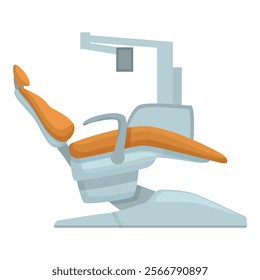 Illustration of a modern dental chair in a clean, professional dentist office with advanced equipment and technology for patient comfort and oral care, isolated in a vector cartoon artwork