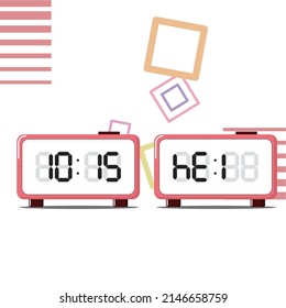 illustration of modern digital clock in red colour. can be used to describe a digital clock, an object that is placed on a table