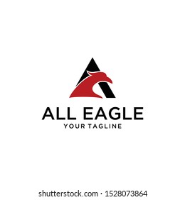 Illustration Modern Eagle on letter A Logo Vector icon template with triangle sign.